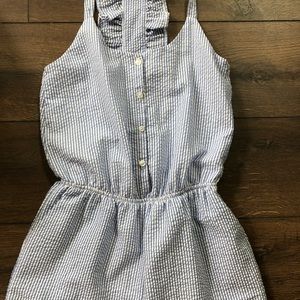 Blue & White Stripe Seersucker Romper